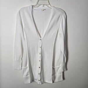 Eileen Fisher Size S 100% Organic Cotton White Slub Button Front Cardigan